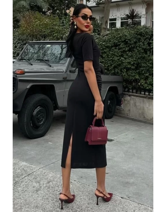Beli Büzgülü Midi Elbise 2853