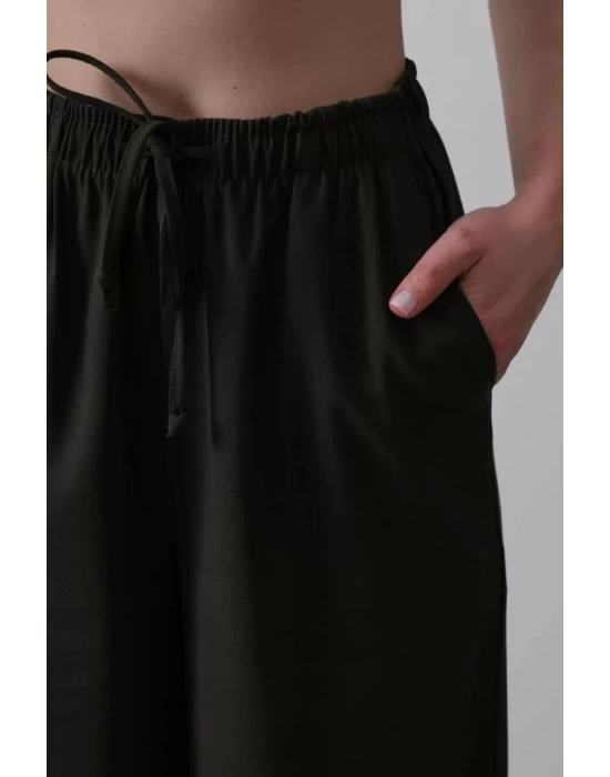 Beli Lastikli Bol Paça Pantolon - Kahve