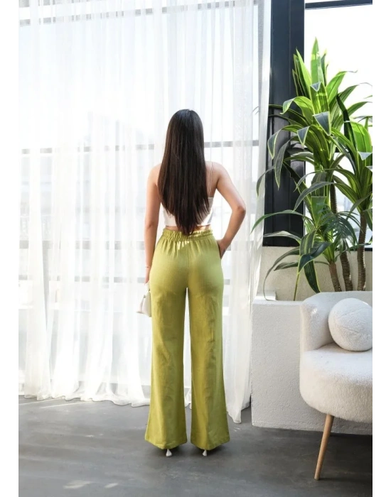 Beli̇ Lasti̇kli̇ Ve Bağcikli Keten Pantolon
