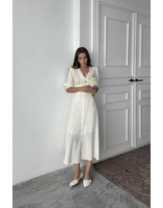 Beyaz Arka Ve Bel Ucu Gipeli Elbise