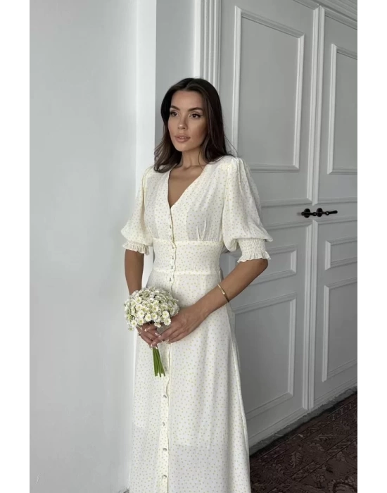 Beyaz Arka Ve Bel Ucu Gipeli Elbise