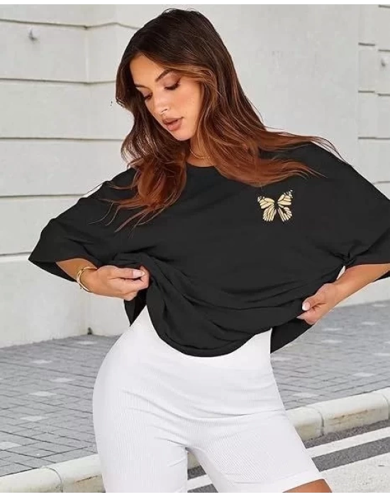 Bisiklet Yaka Baskılı T-shirt - Siyah