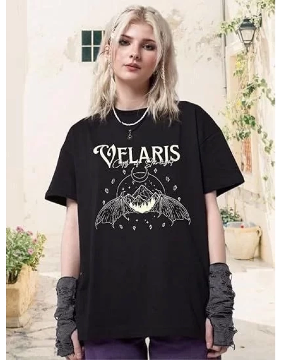 Bisiklet Yaka Baskılı T-shirt - Siyah