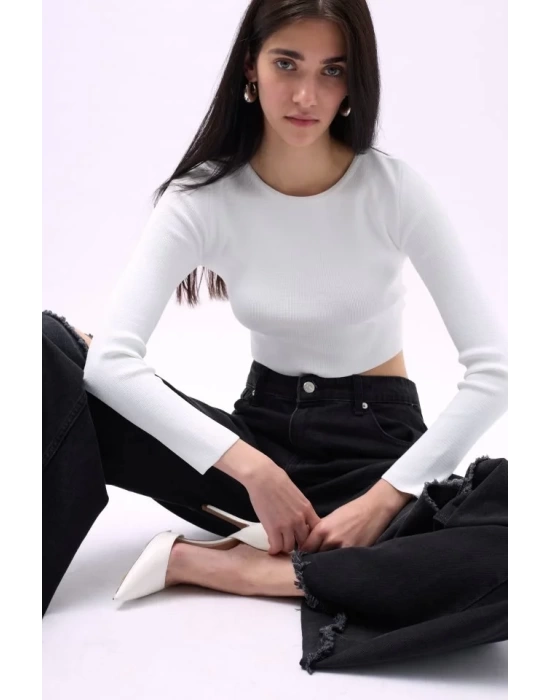 Bisiklet Yaka Dokulu Crop