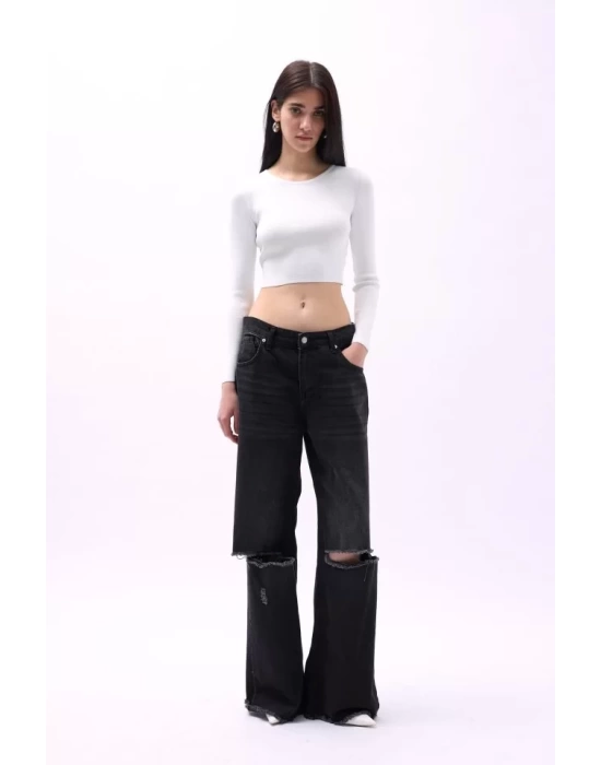 Bisiklet Yaka Dokulu Crop