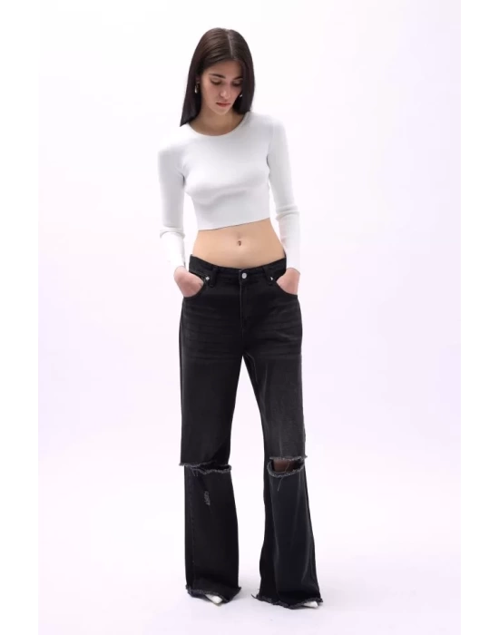 Bisiklet Yaka Dokulu Crop