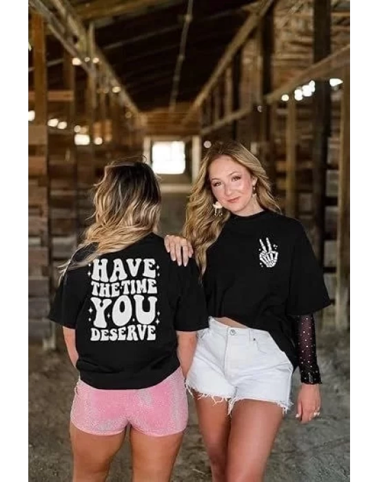 Bisiklet Yaka Kısa Kol Baskılı T-shirt - Siyah