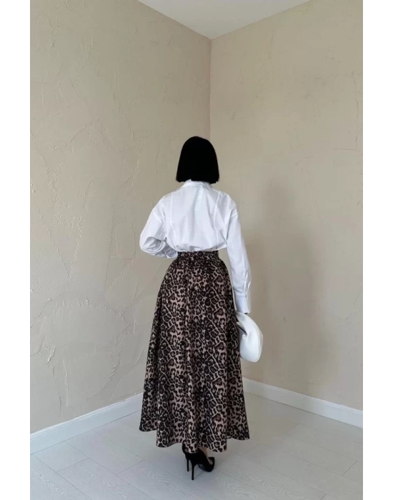Bordo Leopar Büzgülü Uzun Etek
