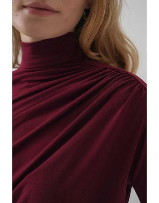 Bordo Sandy Kumaş Drape Bluz