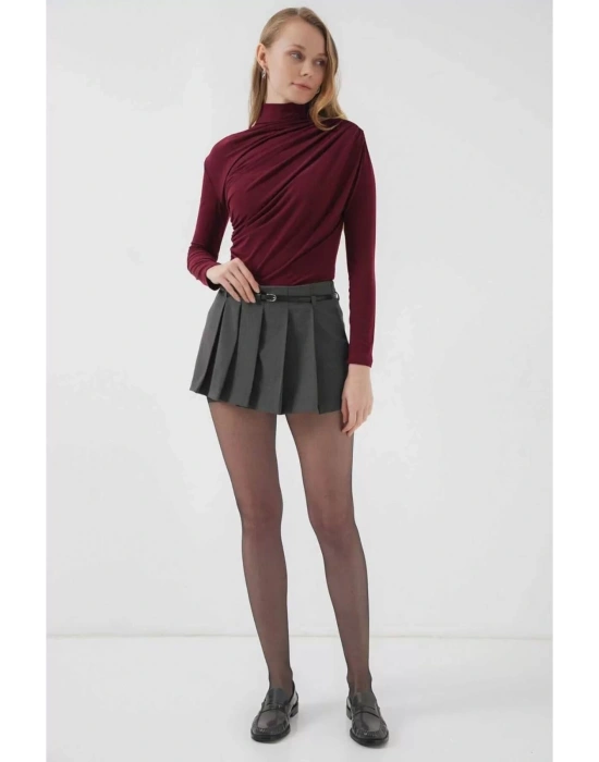 Bordo Sandy Kumaş Drape Bluz