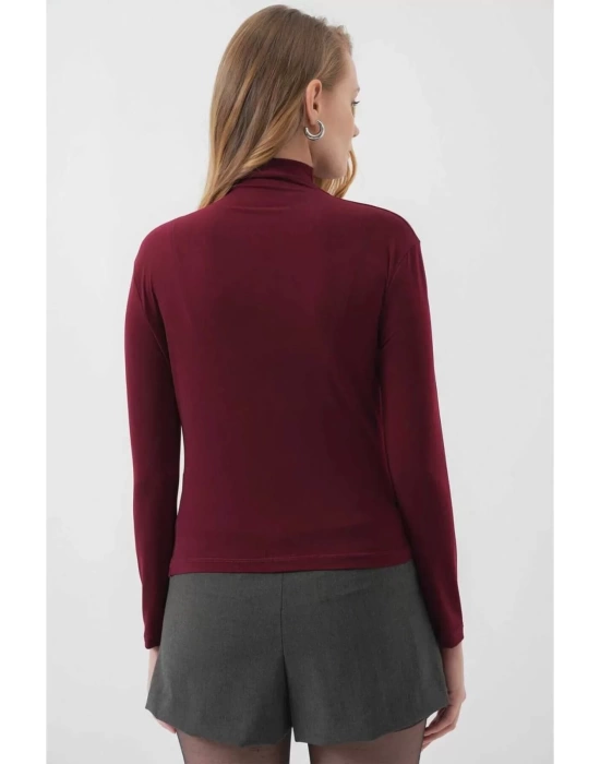 Bordo Sandy Kumaş Drape Bluz