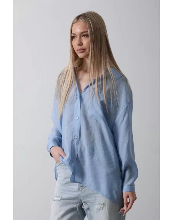 Cepli Oversize Gömlek - Koyu Mavi