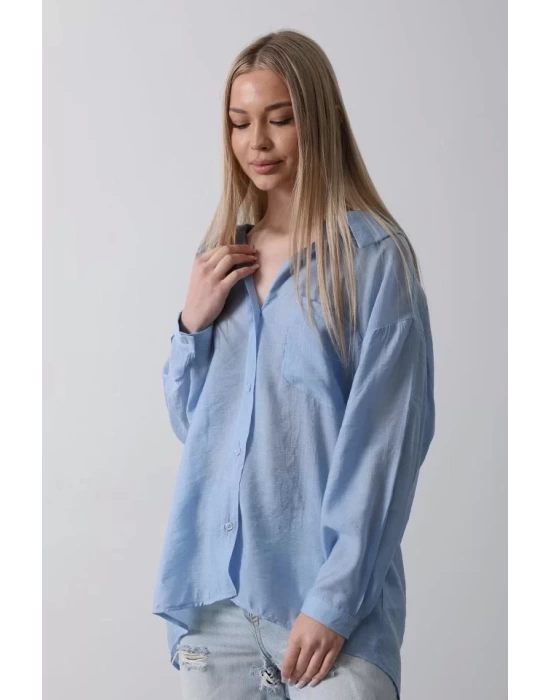 Cepli Oversize Gömlek - Koyu Mavi