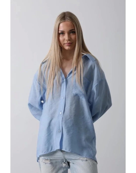 Cepli Oversize Gömlek - Koyu Mavi