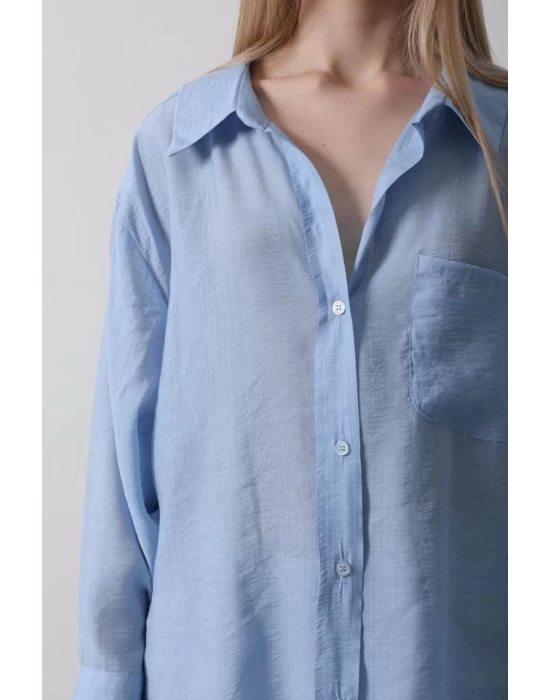 Cepli Oversize Gömlek - Koyu Mavi