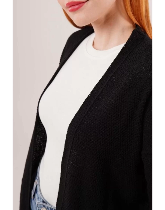 Cepli Salaş Model Triko Uzun Siyah Hırka