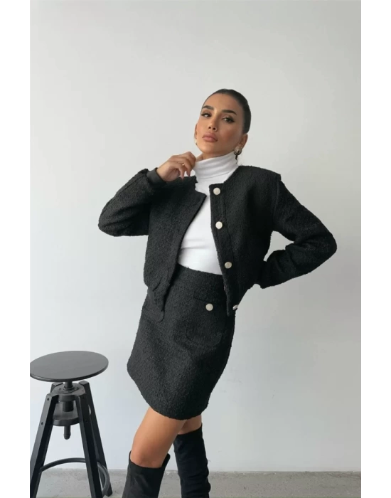 CHANEL CROP CEKET-KISA ETEK TAKIM - Siyah