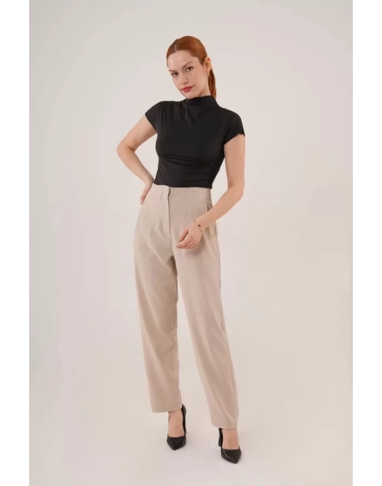 Çift Pens Detaylı Krem Pantolon