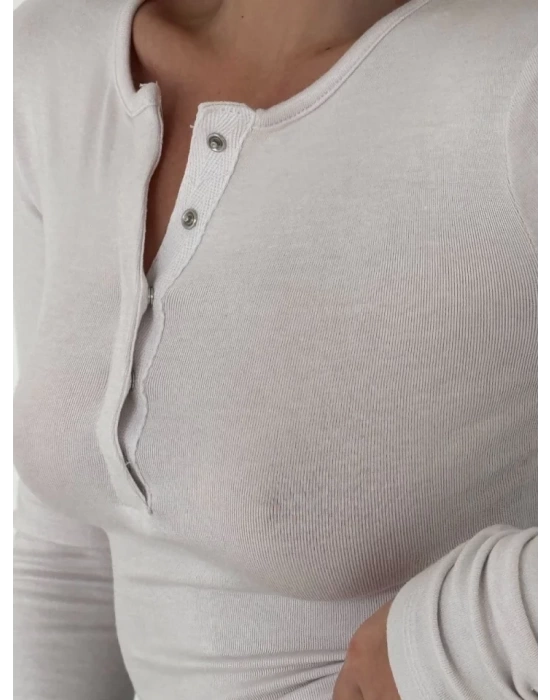 Cıt Cıt Detaylı Uzun Kollu Crop - Beyaz