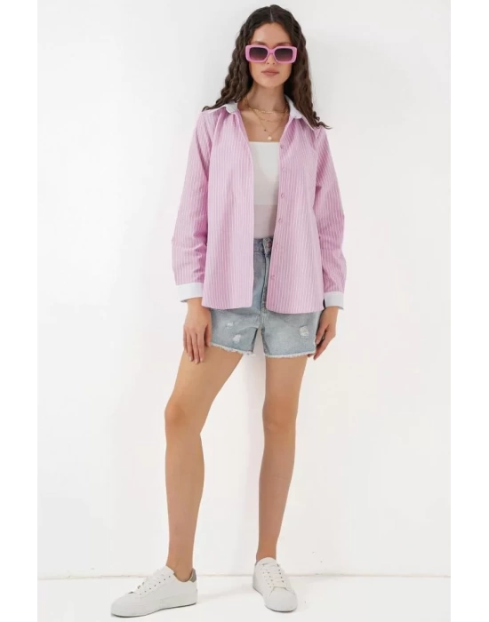 Çizgili Gömlek 20288 - Pembe