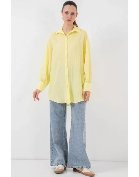 Çizgili Uzun Gömlek Tunik 5963 - Sarı
