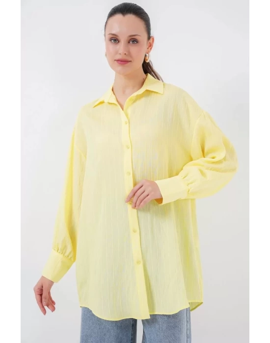 Çizgili Uzun Gömlek Tunik 5963 - Sarı