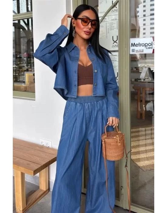 Denim Gömlek Plazzo Pantolon Takım 10163-08