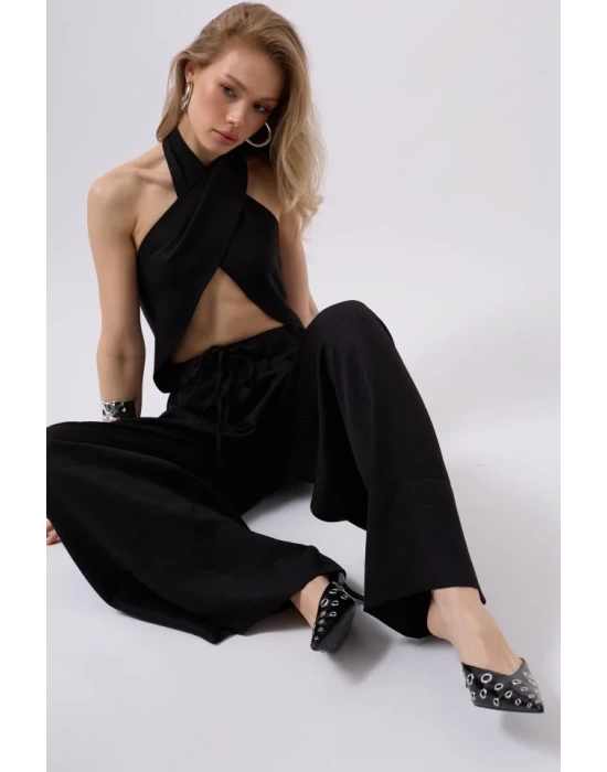 Düşük Bel Oversize Keten Pantolon