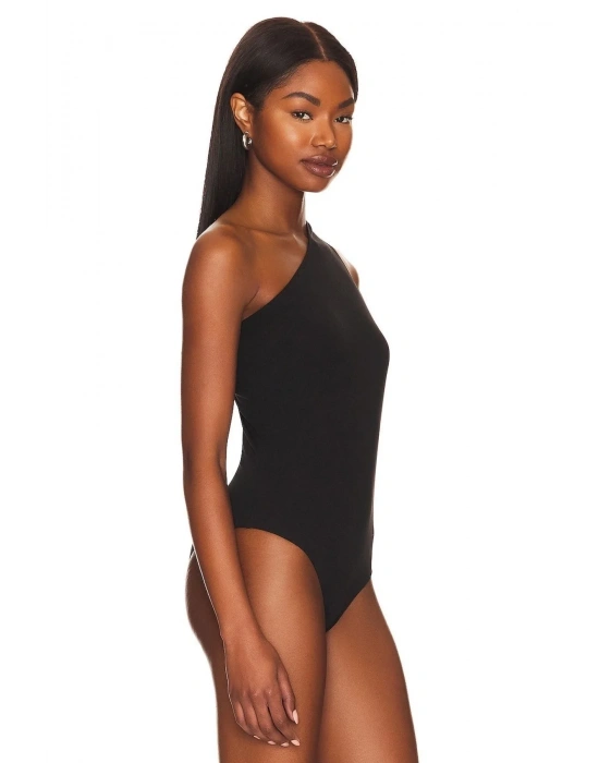 bysoca Kadın Siyah Düşük Omuz Asimetrik Tek Omuz Sıfır Kol Sandy Kumaş Tanga Bodysuit