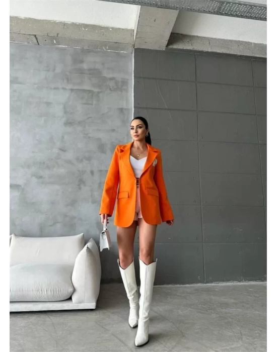 ELLO ETİKETLİ ÇENGELLİ İĞNE DETAYLI CEKET - Orange
