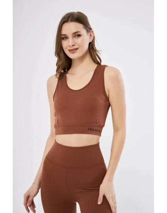 Fitilli Baskılı Crop - Kahve