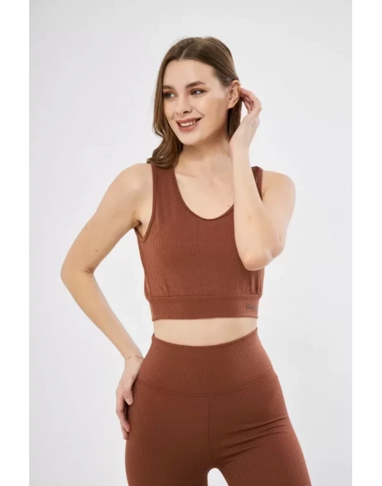 Fitilli Baskılı Crop - Kahve