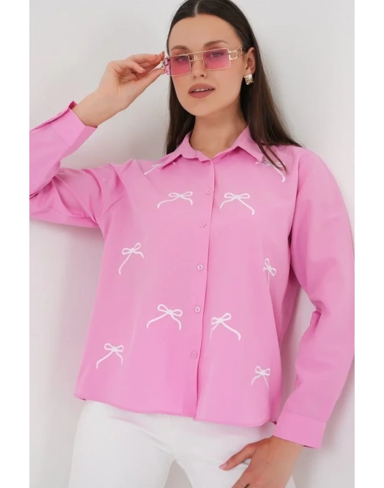 Fiyonk Detay Gömlek 20311 - Pembe