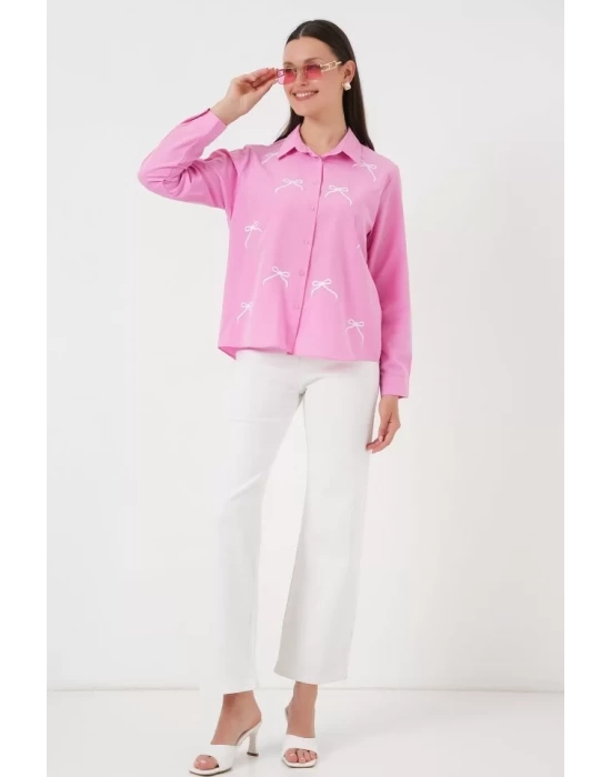 Fiyonk Detay Gömlek 20311 - Pembe