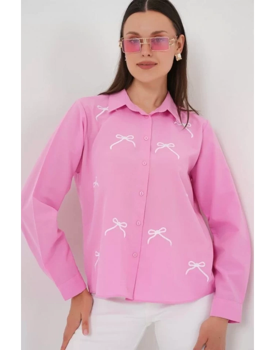 Fiyonk Detay Gömlek 20311 - Pembe