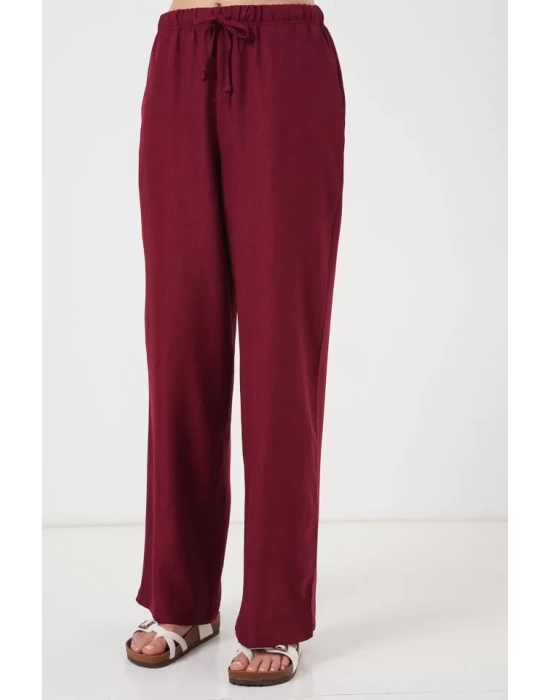 Geniş Paça Keten Pantolon 6735 - Bordo