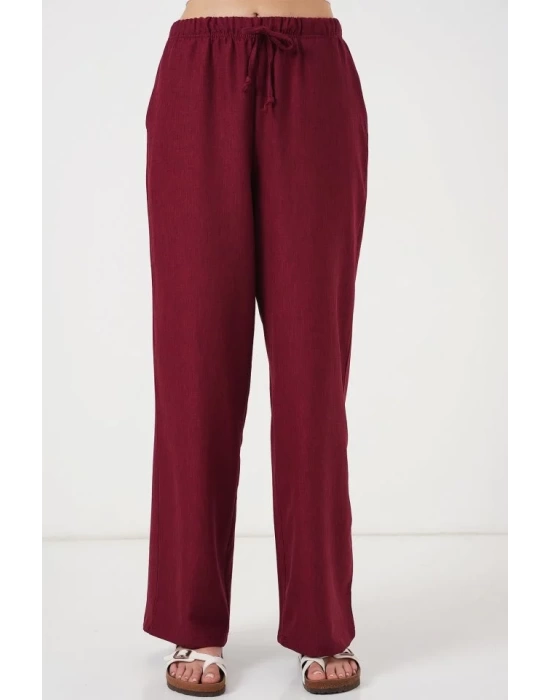 Geniş Paça Keten Pantolon 6735 - Bordo