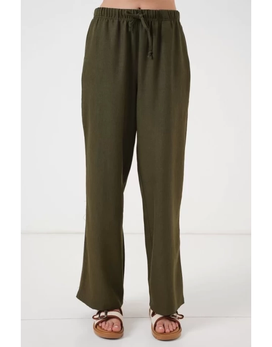 Geniş Paça Keten Pantolon 6735 - Haki