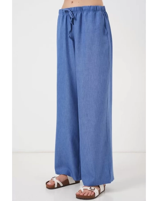 Geniş Paça Keten Pantolon 6735 - İndigo