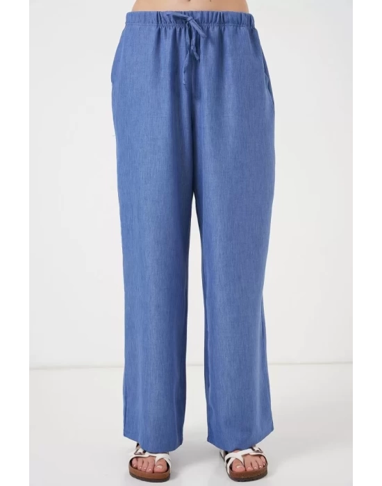 Geniş Paça Keten Pantolon 6735 - İndigo