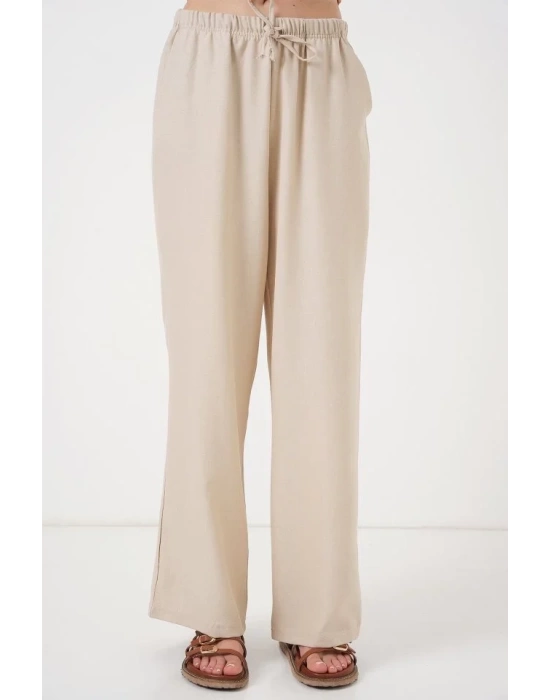Geniş Paça Keten Pantolon 6735 - Krem