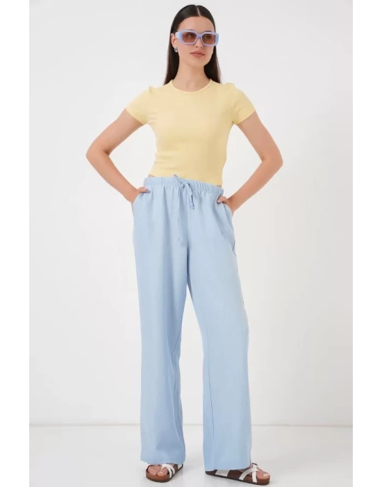 Geniş Paça Keten Pantolon 6735 - Mavi