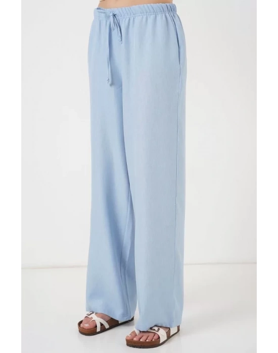 Geniş Paça Keten Pantolon 6735 - Mavi