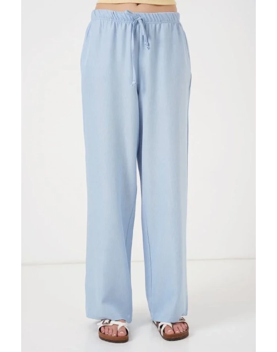 Geniş Paça Keten Pantolon 6735 - Mavi