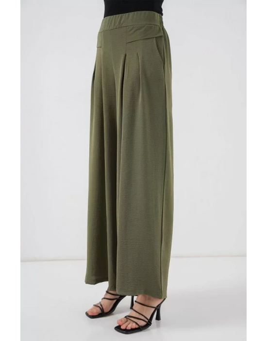 Geniş Paça Pileli Pantolon 6718 - Haki