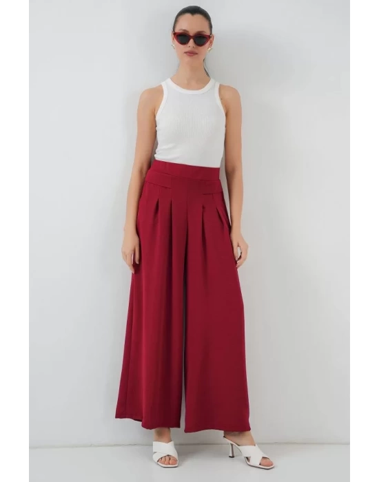 Geniş Paça Pileli Pantolon 6718 - Kırmızı