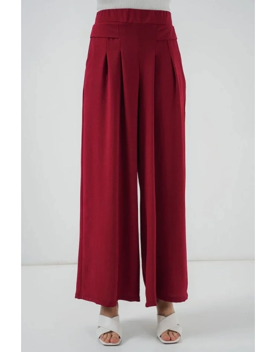 Geniş Paça Pileli Pantolon 6718 - Kırmızı