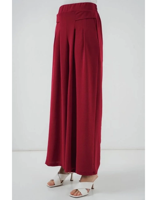 Geniş Paça Pileli Pantolon 6718 - Kırmızı