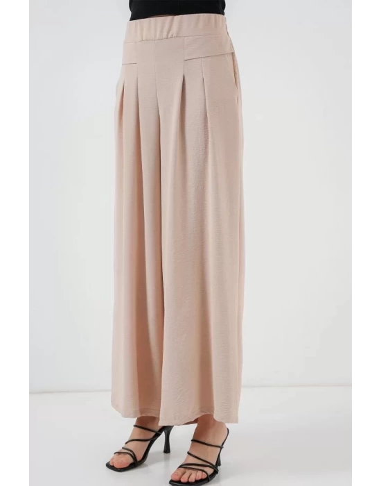 Geniş Paça Pileli Pantolon 6718 - Krem
