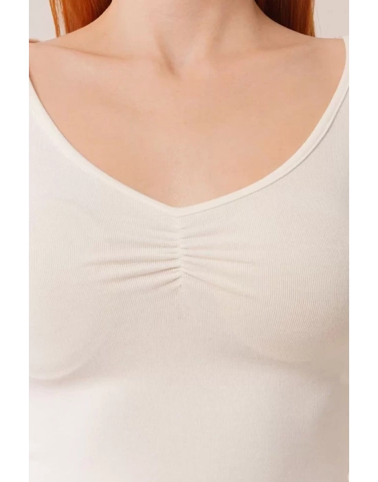 Geniş Yaka Beyaz Basic Body Bluz